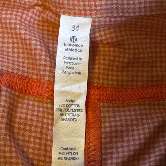 Lululemon Cargo Shorts Men Checker Orange Casual Pants Size 34 - Picture 5 of 10
